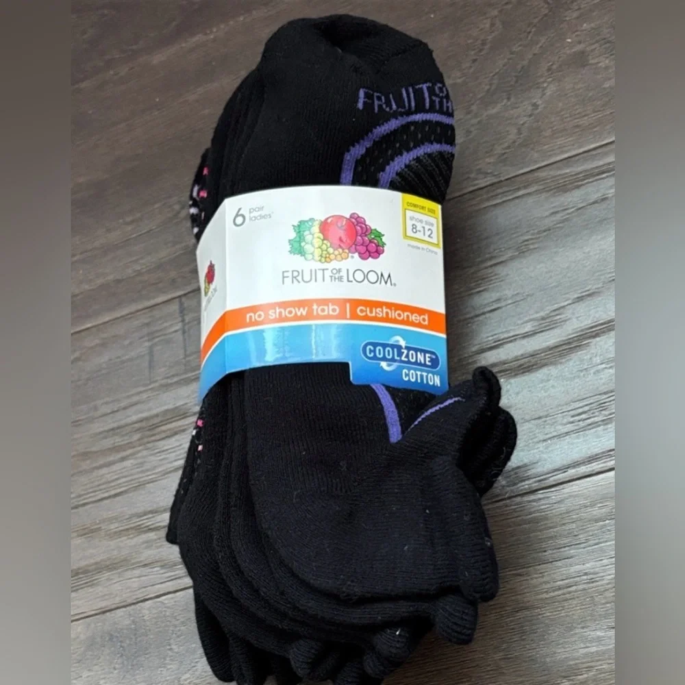 Fruit Of The Loom 6pr.,CoolZone,moisture wick arch support, vented,no-show tab